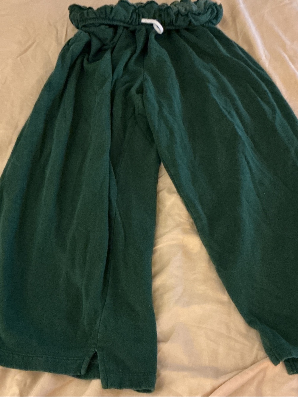 Relaxed Wide-Leg Drawstring Pants in Deep Green